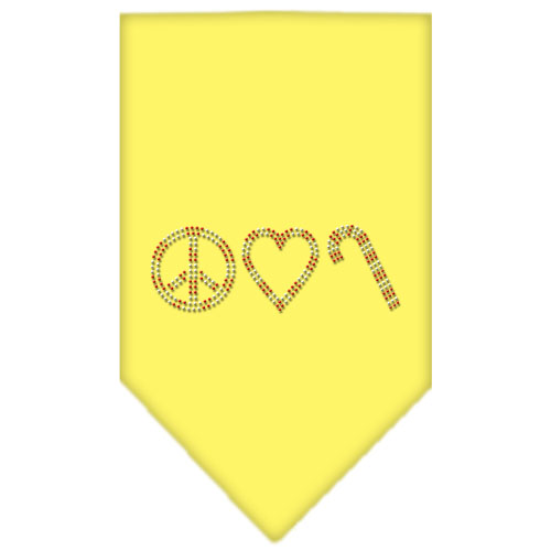 Peace Love Candy Cane Rhinestone Bandana Yellow Large